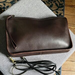 Coach Mocha Leather Wristlet Clutch Shoulder Basic Bag with replacement strap